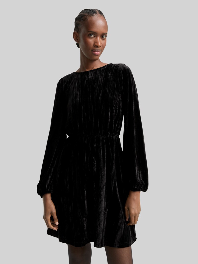 Tom Tailor Mini-Samtkleid mit Schleifen-Detail - Deep Black Tom Tailor Mini-Samtkleid mit Schleifen-Detail - Deep Black