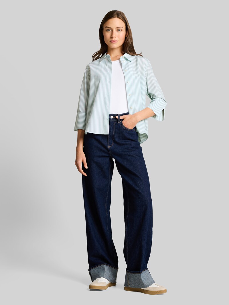 Tom Tailor Popeline Hemdbluse mit 3/4-Arm - Blue Haze White Thin Stripe
