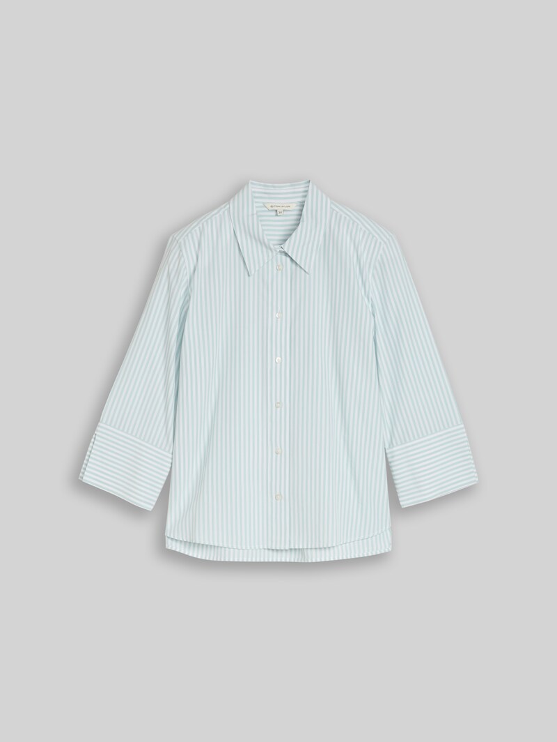 Tom Tailor Popeline Hemdbluse mit 3/4-Arm - Blue Haze White Thin Stripe