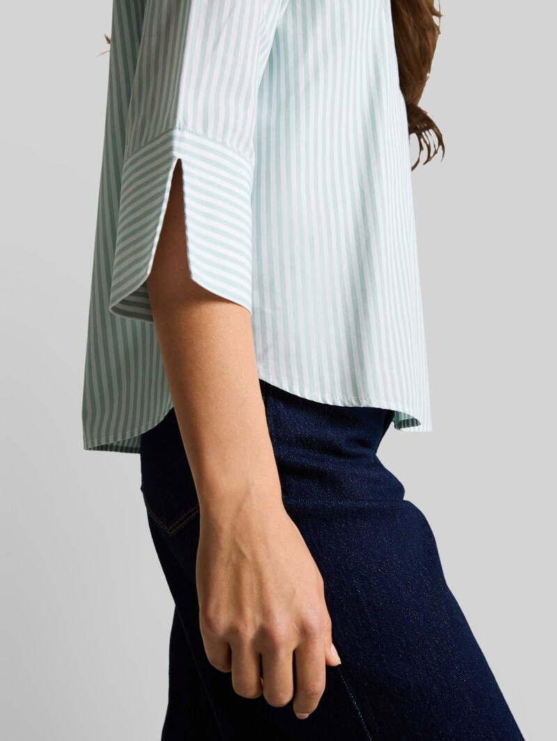 Tom Tailor Popeline Hemdbluse mit 3/4-Arm - Blue Haze White Thin Stripe