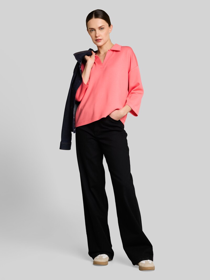 Tom Tailor Loose Fit Scuba Langarmshirt mit Polokragen - Soft Coral Pink