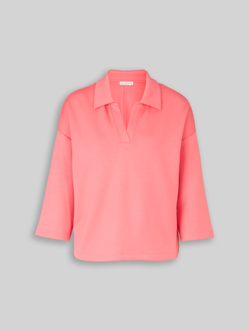 Tom Tailor Loose Fit Scuba Langarmshirt mit Polokragen - Soft Coral Pink