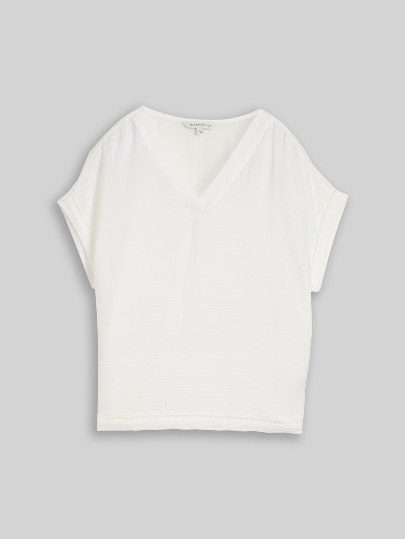 Tom Tailor Loose Fit Bluse mit V-Ausschnitt - Whisper White