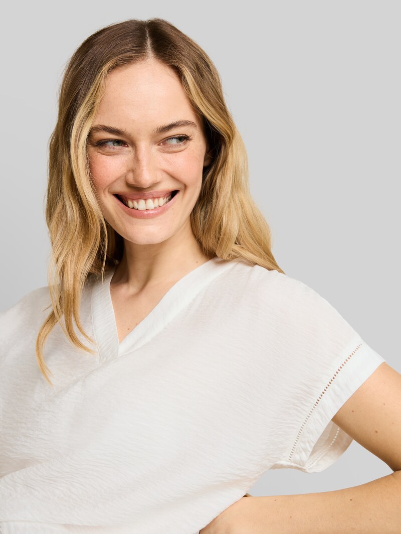 Tom Tailor Loose Fit Bluse mit V-Ausschnitt - Whisper White