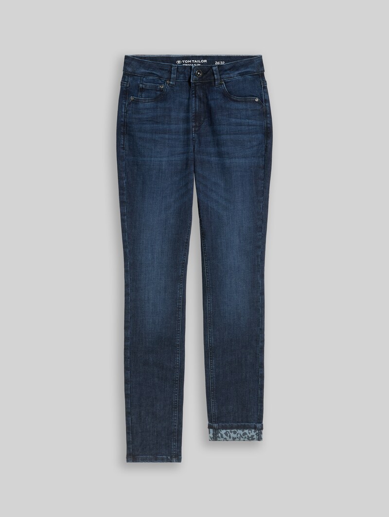 Tom Tailor TTEDDA SLIM Jeans mit Leo-Print im Umschlag - Dark Blue Denim