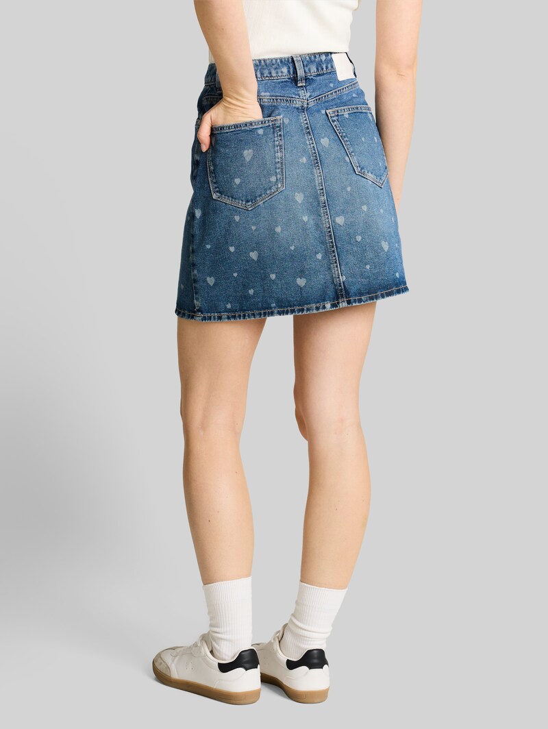 Tom Tailor Mini-Jeansrock mit Herz-Print - Mid Blue Laser Hearts Denim