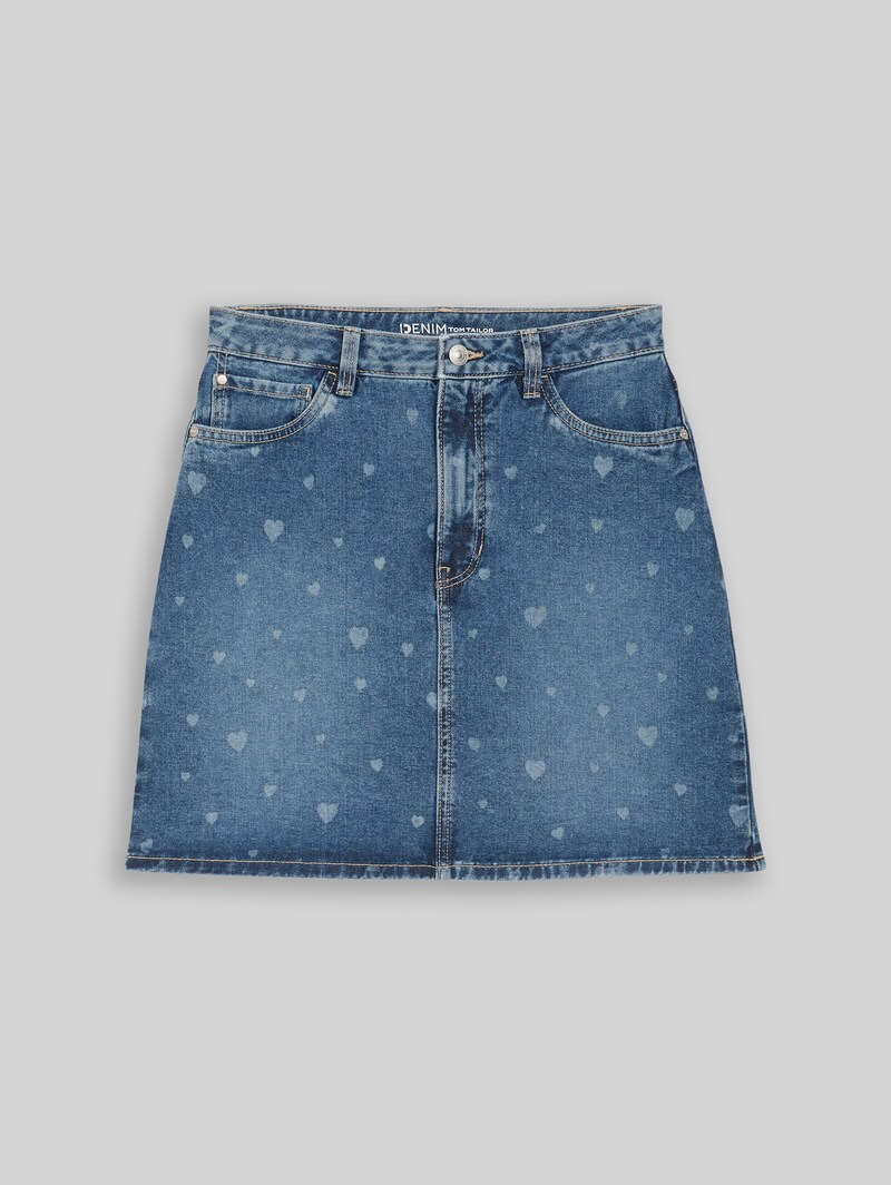 Tom Tailor Mini-Jeansrock mit Herz-Print - Mid Blue Laser Hearts Denim