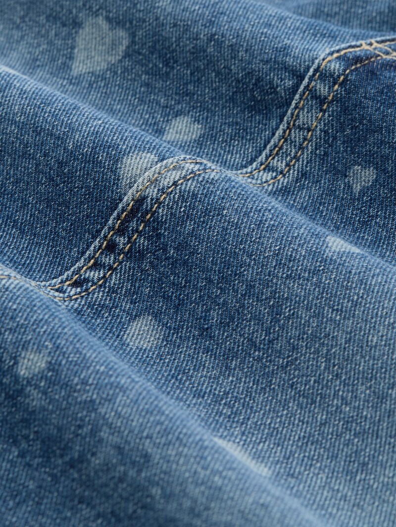 Tom Tailor Mini-Jeansrock mit Herz-Print - Mid Blue Laser Hearts Denim