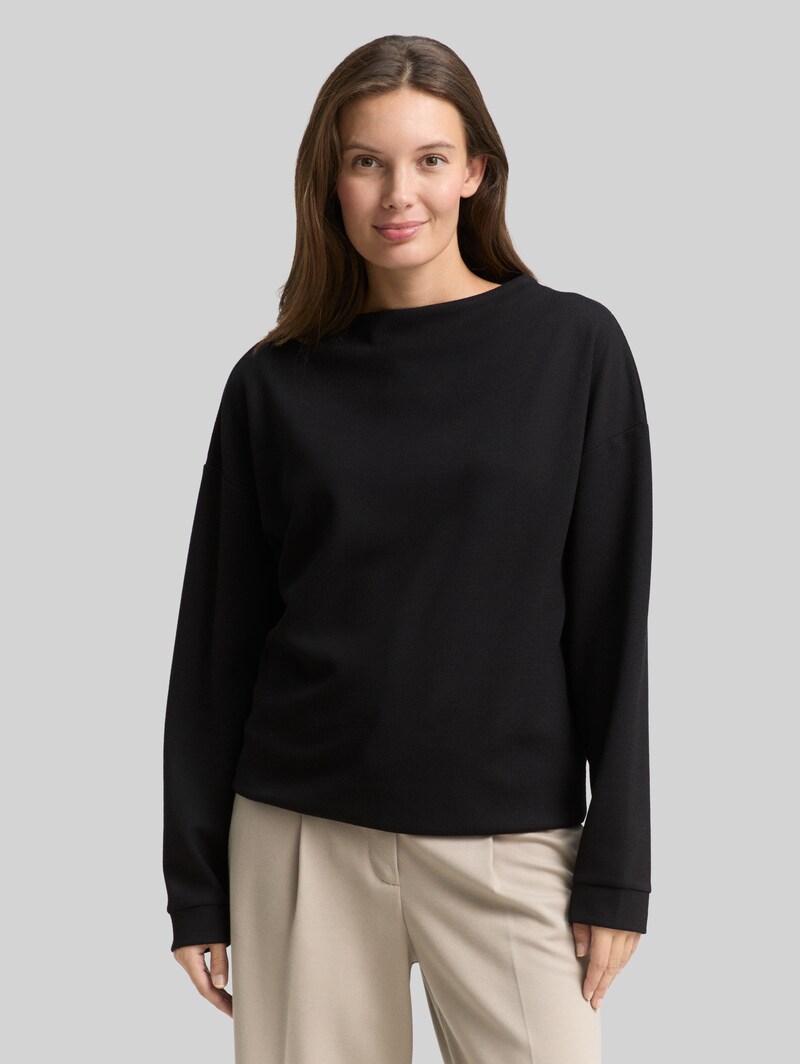 Tom Tailor Loose Fit Sweatshirt mit Stehkragen - Deep Black Tom Tailor Loose Fit Sweatshirt mit Stehkragen - Deep Black