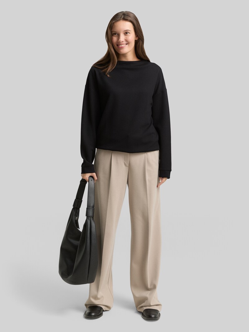 Tom Tailor Loose Fit Sweatshirt mit Stehkragen - Deep Black