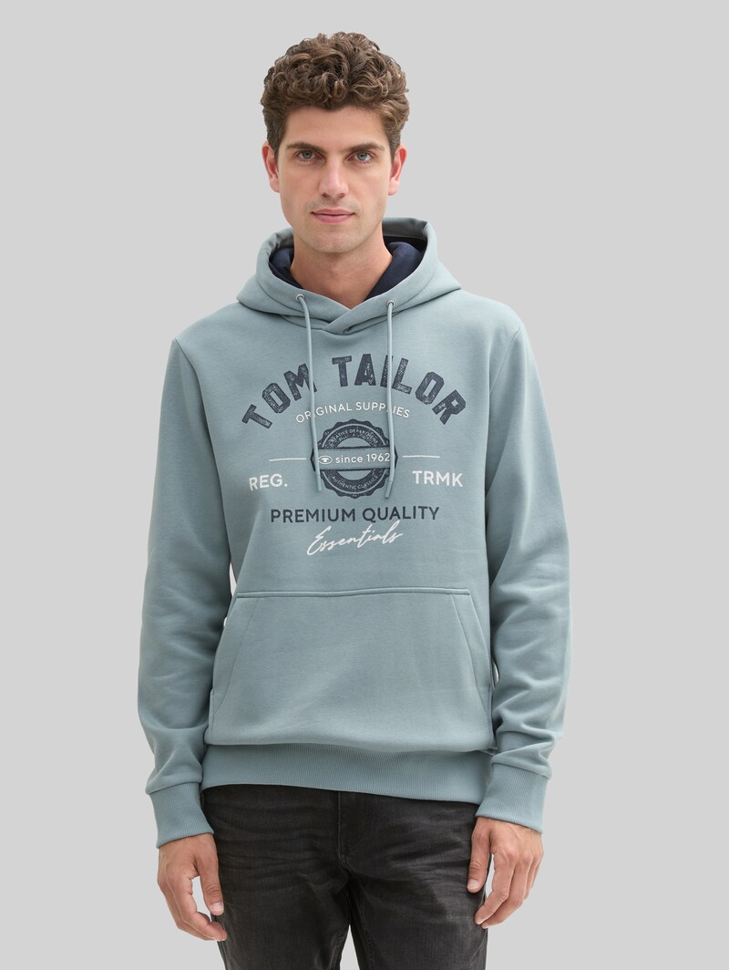 Tom Tailor Hoodie Sweatshirt mit Logo-Print - Grey Mint Tom Tailor Hoodie Sweatshirt mit Logo-Print - Grey Mint