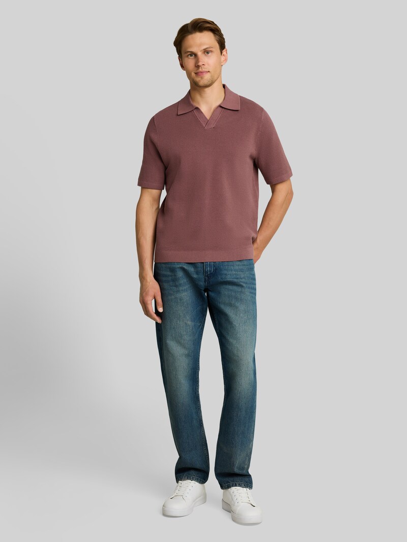 Tom Tailor Piqué Strick-Poloshirt aus Baumwolle - Rose Taupe