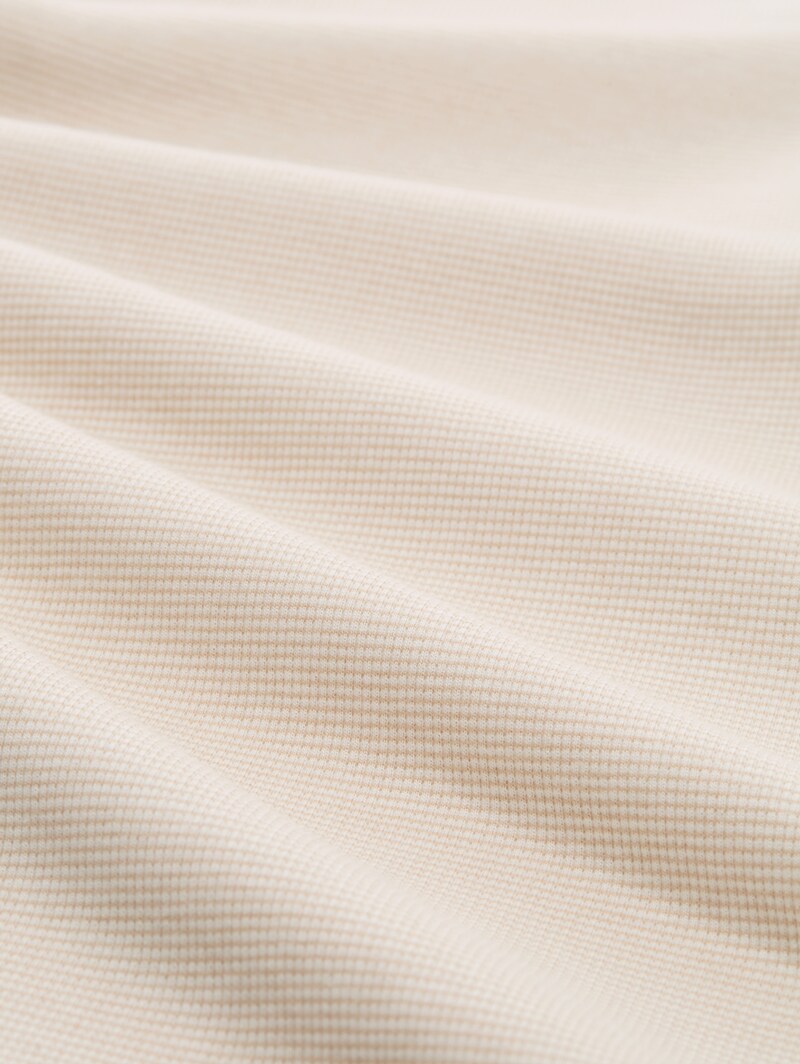 Tom Tailor Henley Langarmshirt mit Rippstruktur - White Gravel Beige Stripe