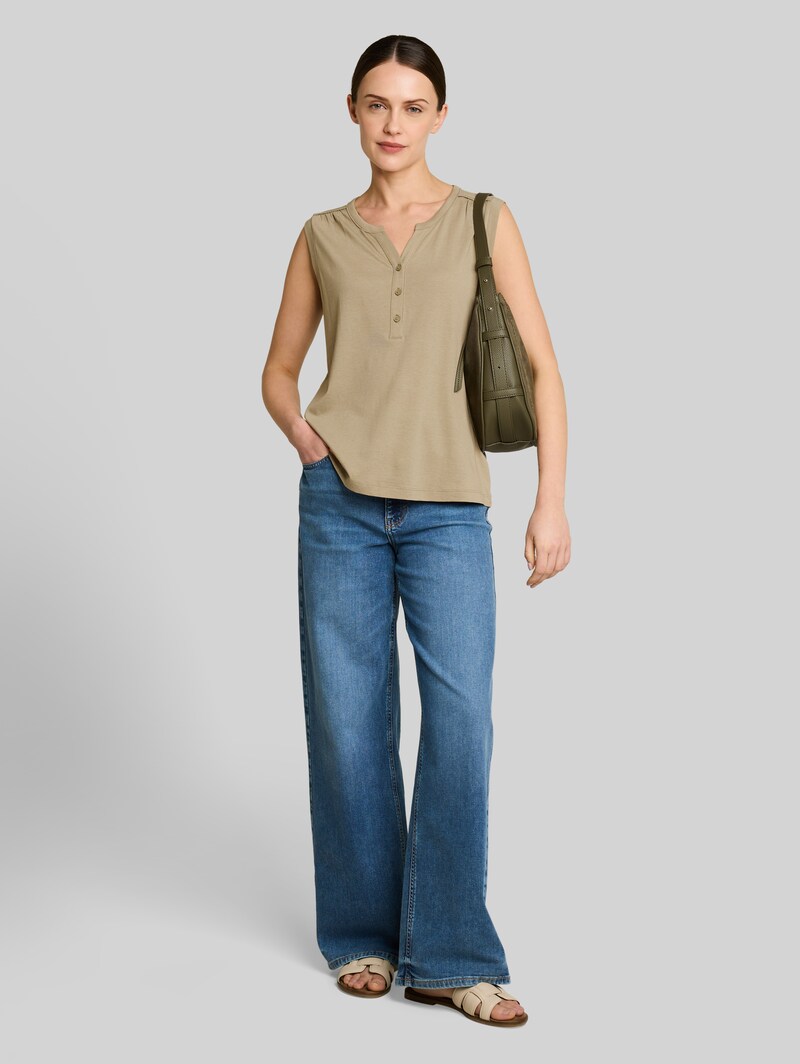 Tom Tailor Henley Top mit Raffungen - Silver Olive