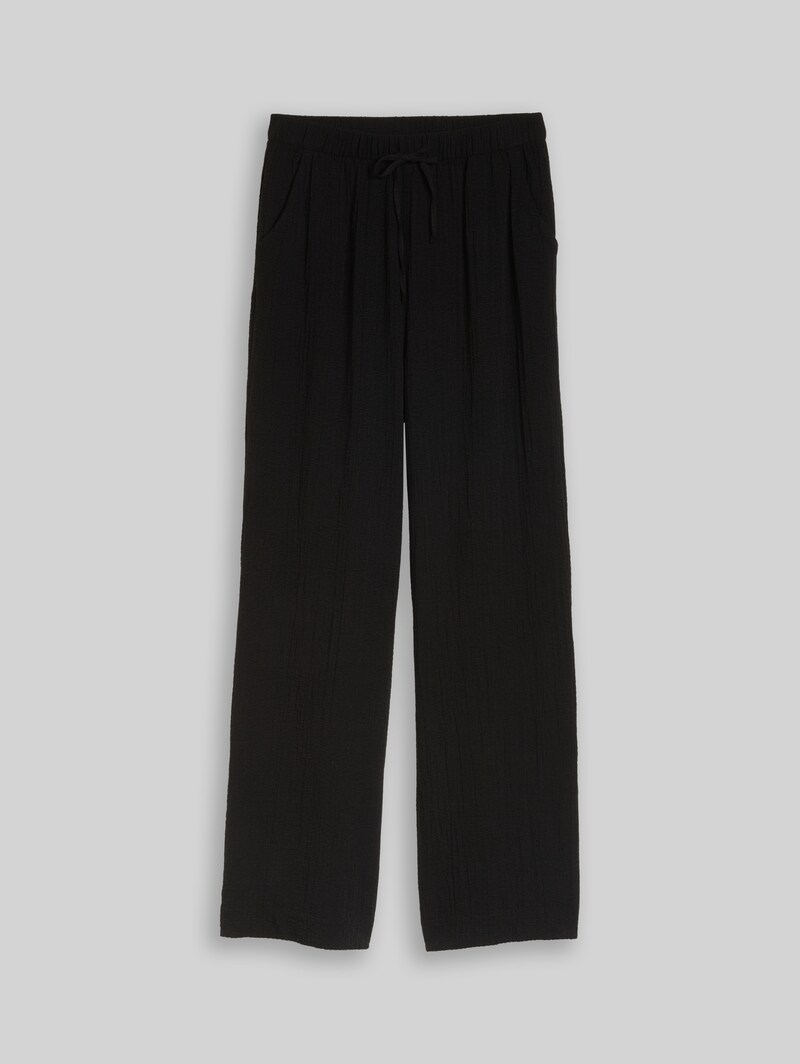 Tom Tailor Seersucker Wide Leg Hose mit Kordelzug - Deep Black
