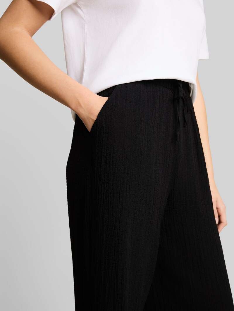 Tom Tailor Seersucker Wide Leg Hose mit Kordelzug - Deep Black