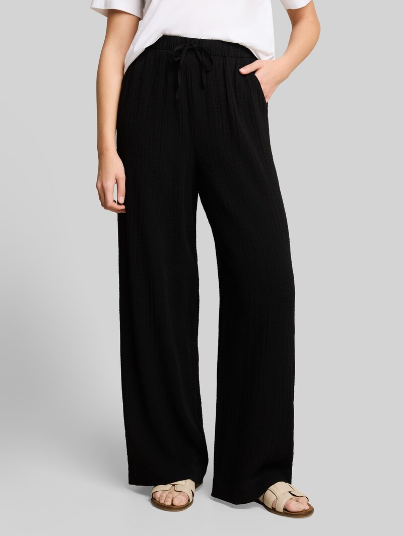 Tom Tailor Seersucker Wide Leg Hose mit Kordelzug - Deep Black