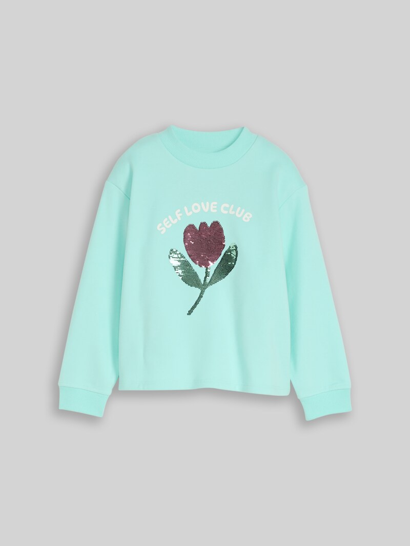 Tom Tailor Cropped Sweatshirt mit Wendepailletten - Light Mint