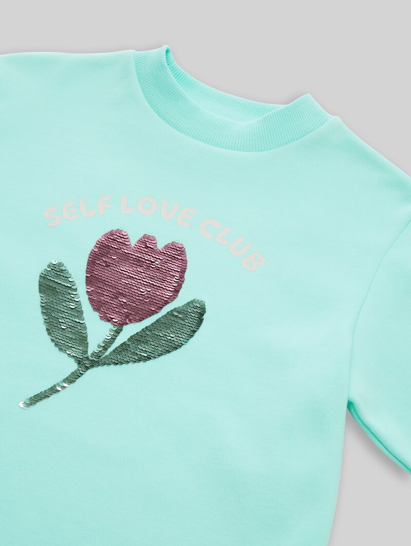 Tom Tailor Cropped Sweatshirt mit Wendepailletten - Light Mint