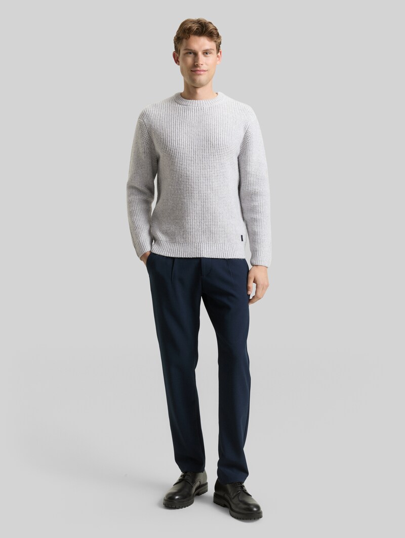 Tom Tailor Strickpullover mit Wollanteil - Light Grey Melange White Core