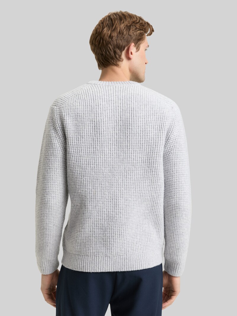 Tom Tailor Strickpullover mit Wollanteil - Light Grey Melange White Core