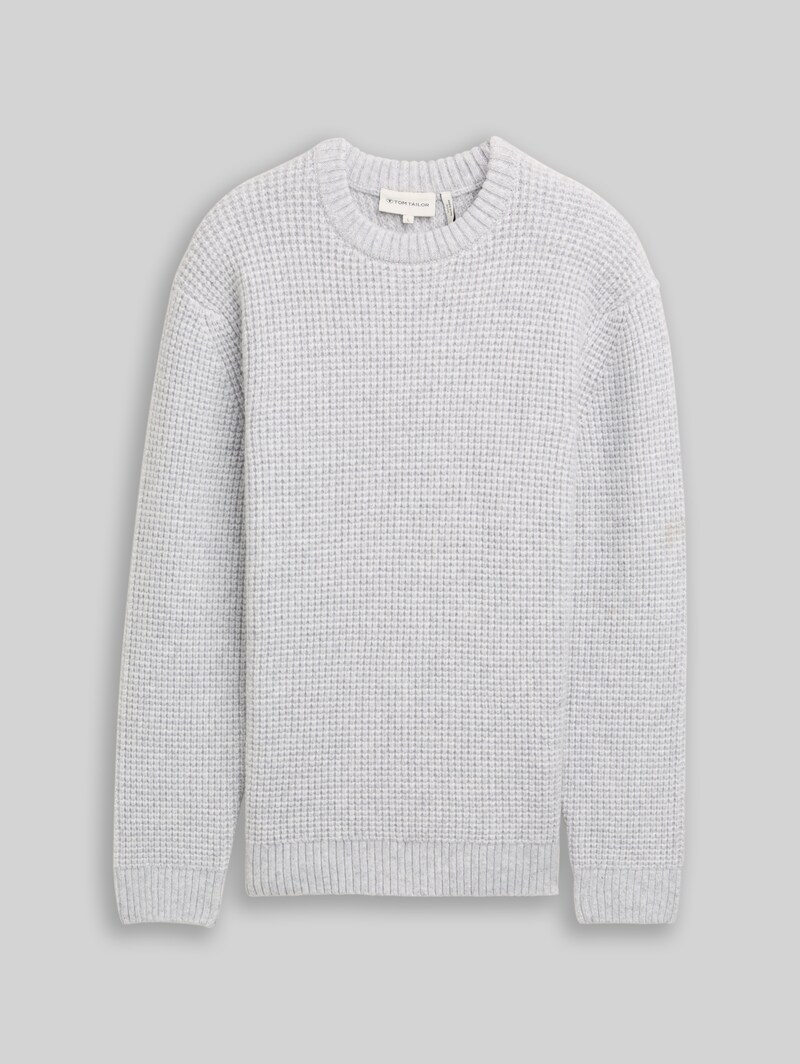 Tom Tailor Strickpullover mit Wollanteil - Light Grey Melange White Core