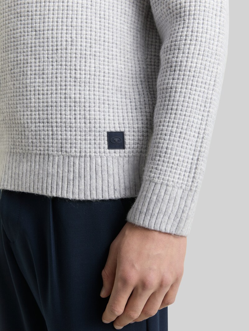 Tom Tailor Strickpullover mit Wollanteil - Light Grey Melange White Core