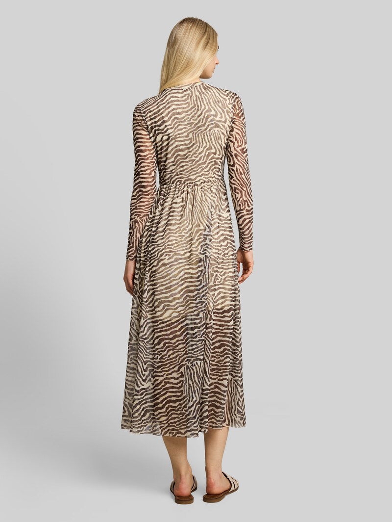 Tom Tailor Fitted Mesh Midi-Kleid mit Animal-Print - Brown Beige Zebra Print