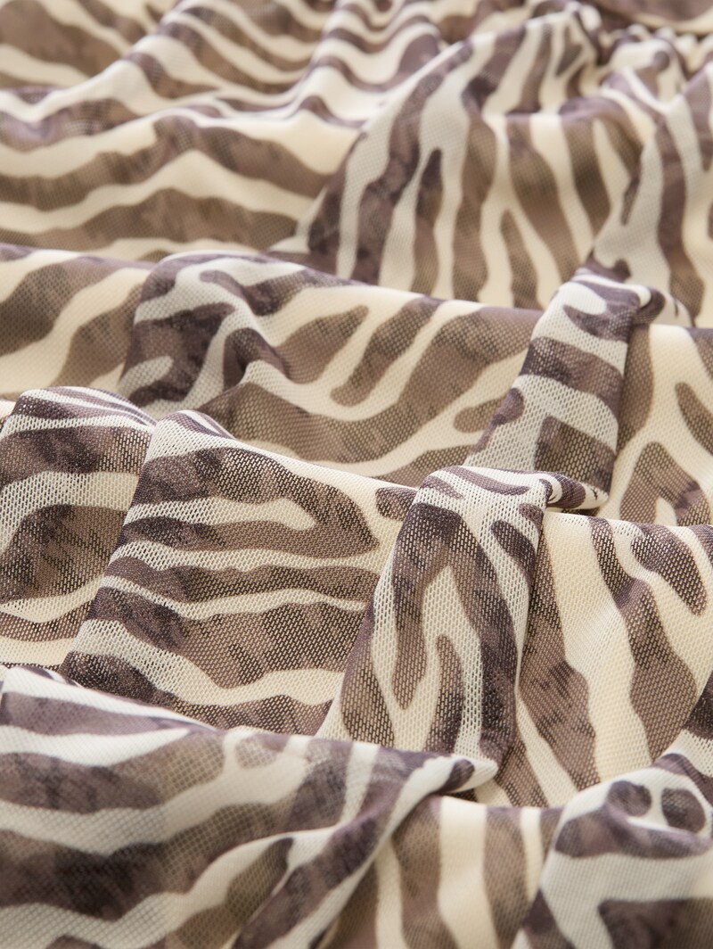 Tom Tailor Fitted Mesh Midi-Kleid mit Animal-Print - Brown Beige Zebra Print