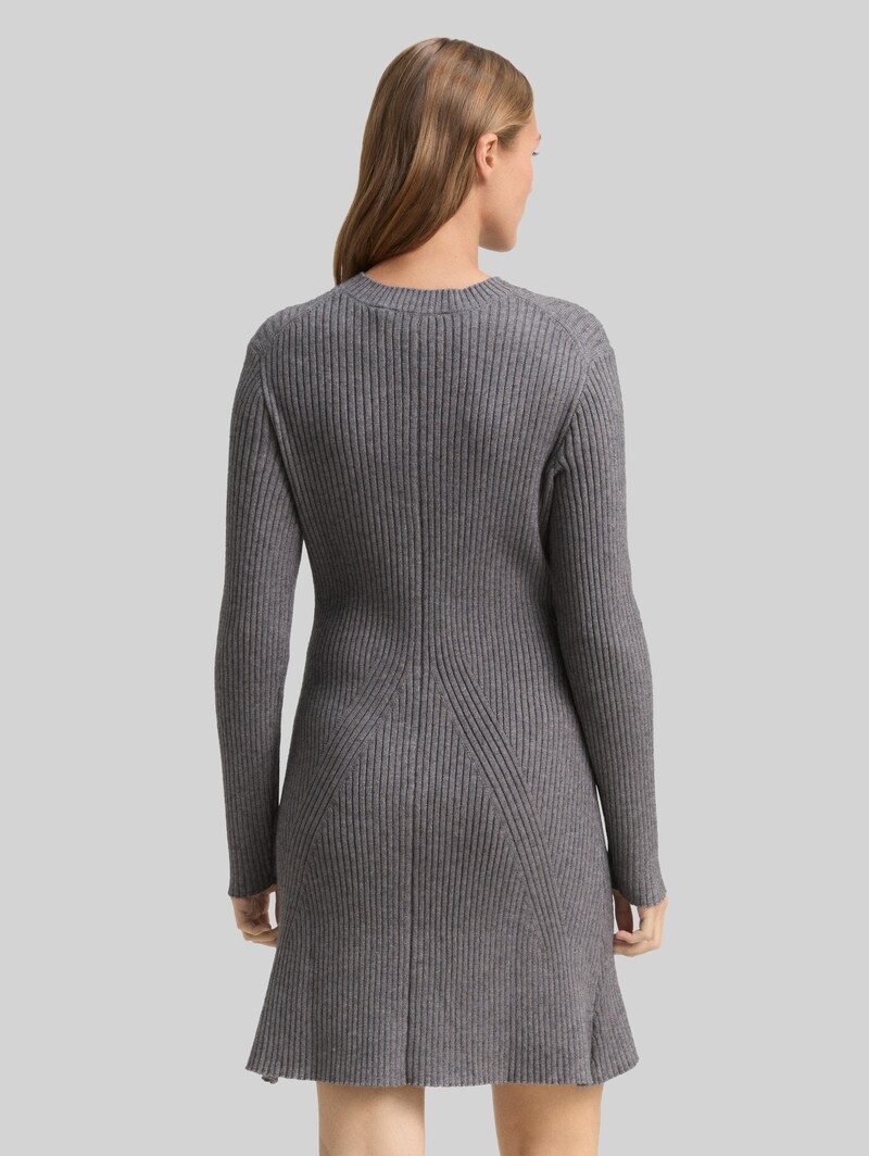 Tom Tailor Fitted Mini-Kleid aus Rippstrick - Stormy Gray Melange