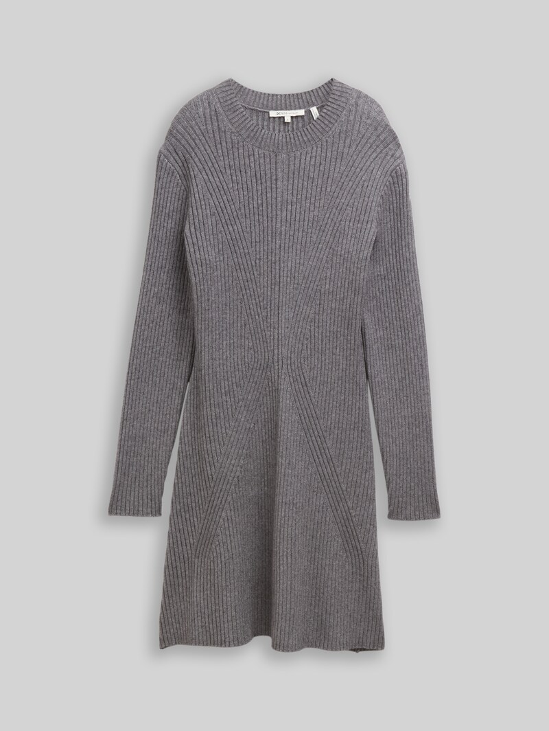 Tom Tailor Fitted Mini-Kleid aus Rippstrick - Stormy Gray Melange