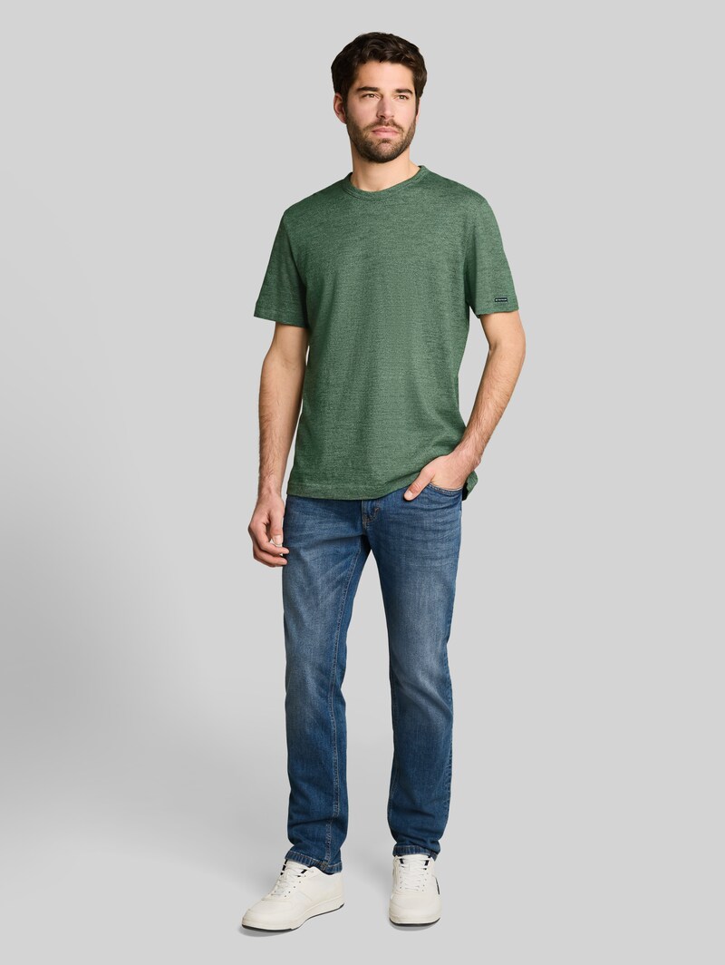 Tom Tailor T-Shirt in Melange-Optik - Green Fine Stripe
