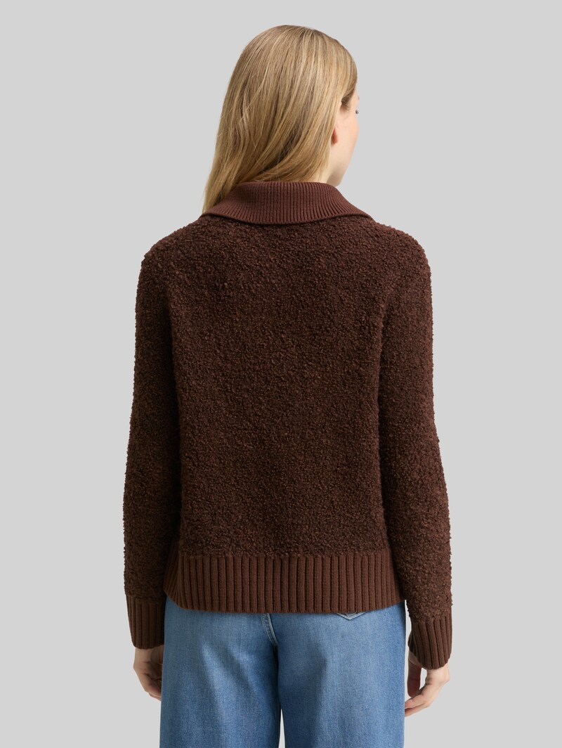 Tom Tailor Bouclé Strickpullover mit Kragen - Dark Pecan Brown Melange