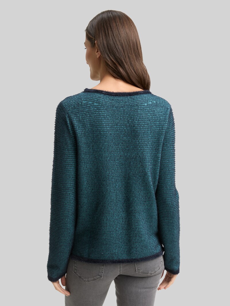 Tom Tailor Strickpullover aus Federgarn - Teal Stripe With Featheryarn