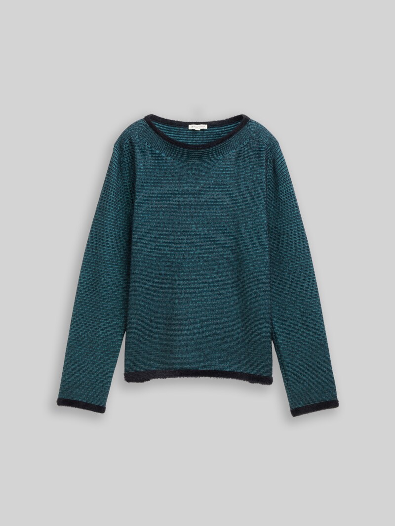 Tom Tailor Strickpullover aus Federgarn - Teal Stripe With Featheryarn