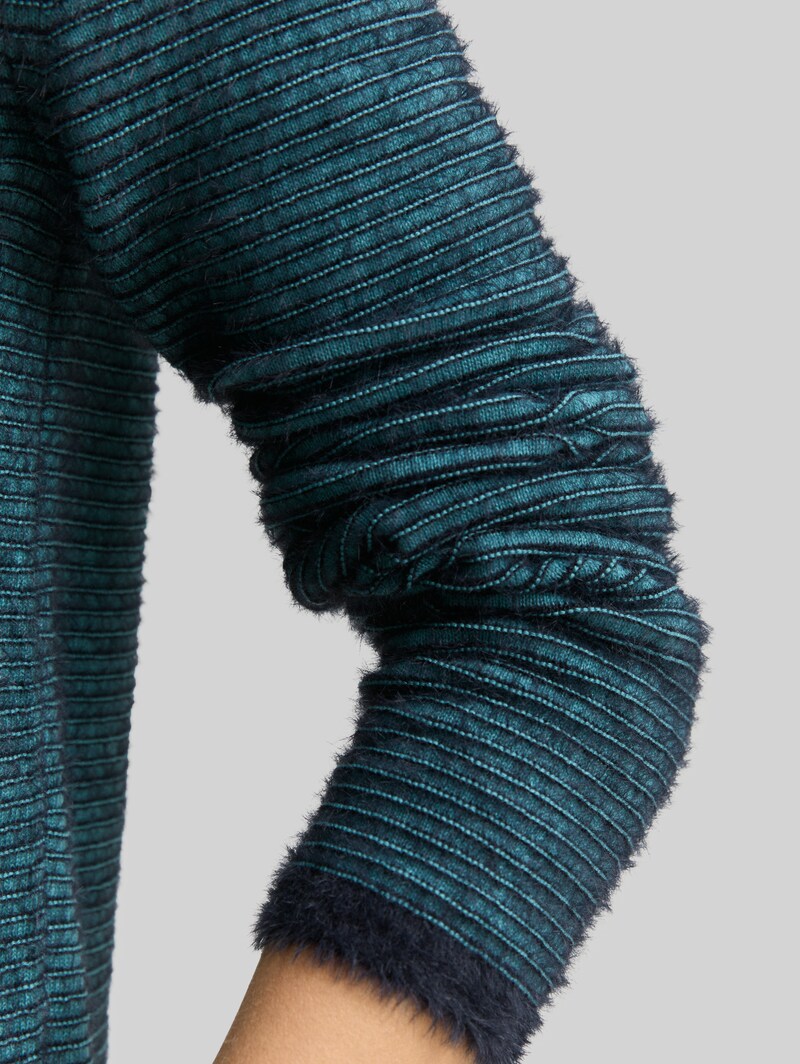 Tom Tailor Strickpullover aus Federgarn - Teal Stripe With Featheryarn