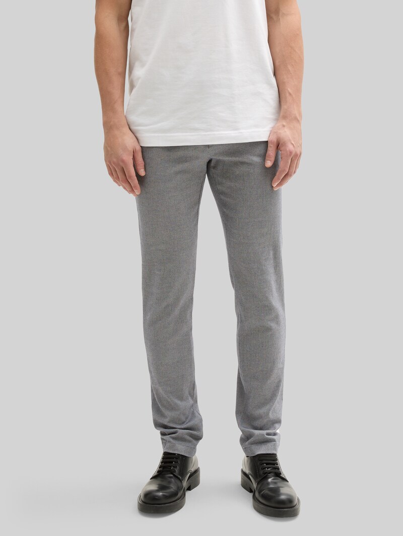 Tom Tailor TTTRAVIS SLIM Chino Hose mit Gürtel - White Navy Zig Zag Structure