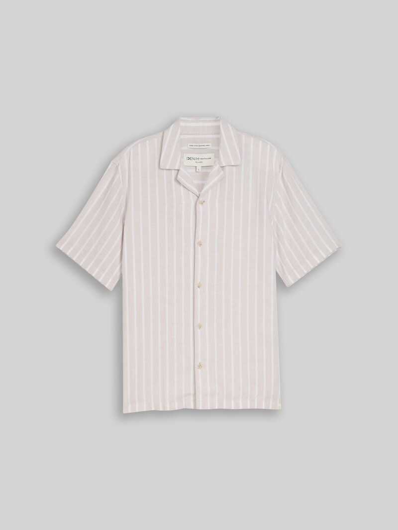 Tom Tailor Relaxed Fit Resort Hemd mit Leinenanteil - Muted Grey Stripe
