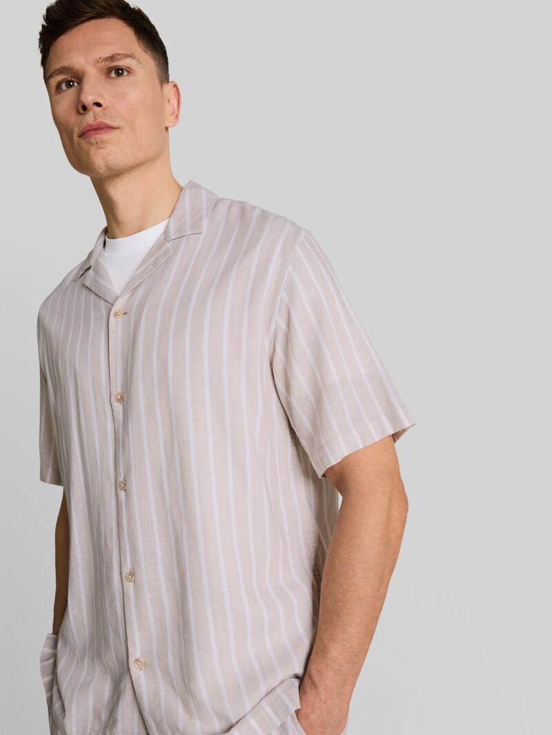 Tom Tailor Relaxed Fit Resort Hemd mit Leinenanteil - Muted Grey Stripe