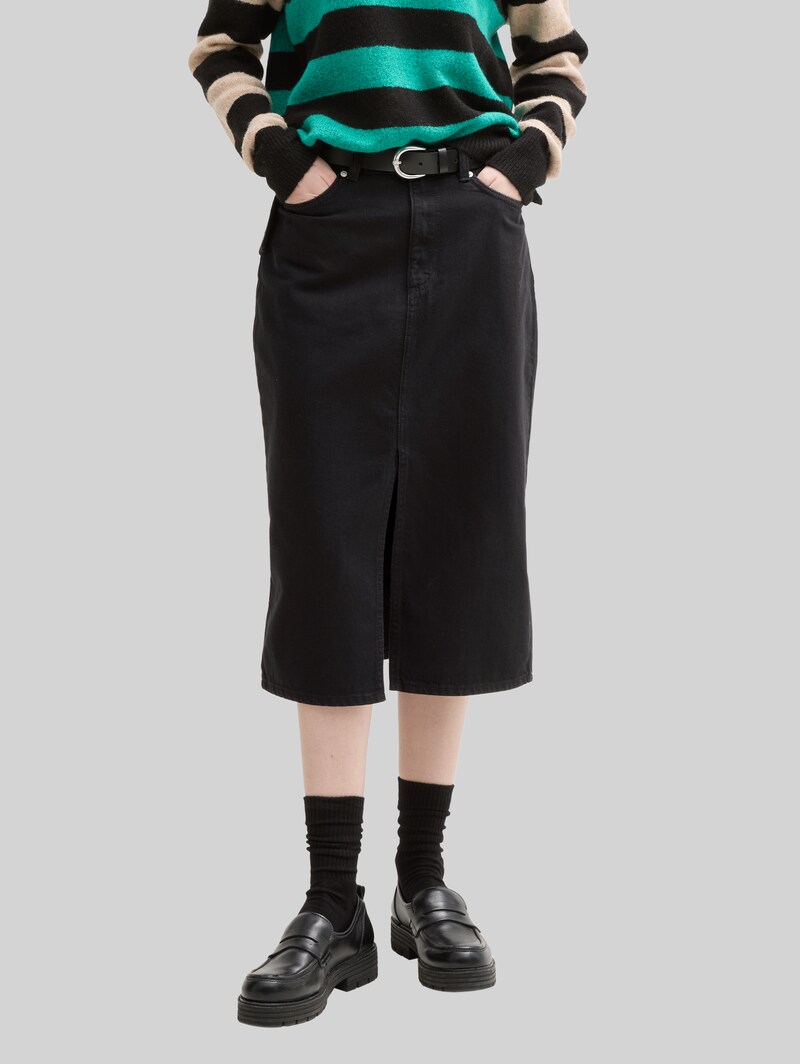 Tom Tailor Midi-Jeansrock mit Schlitz - Deep Black