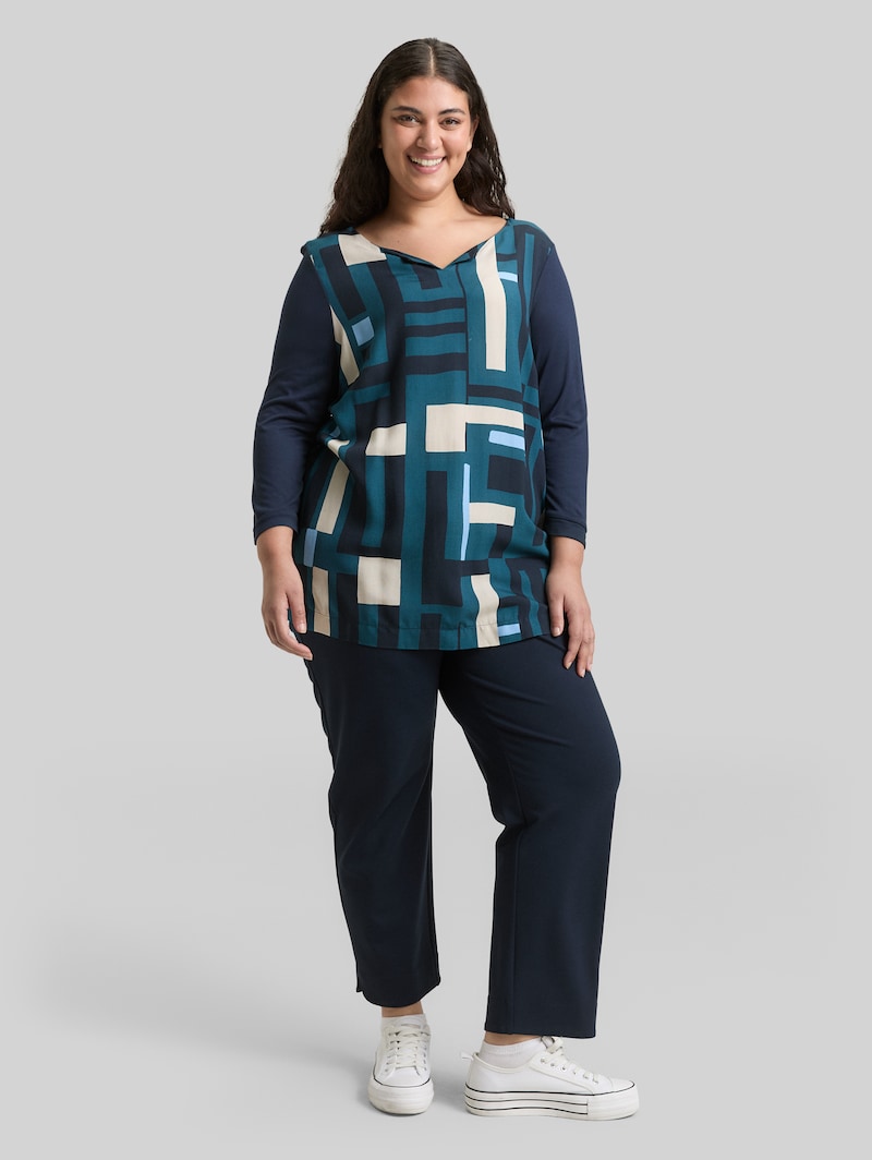 Tom Tailor Plus Size - Langarmshirt im Material-Mix - Lunar Eclipse