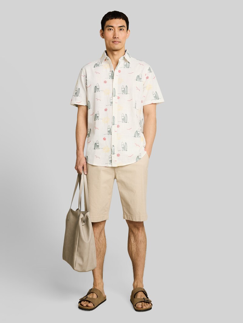 Tom Tailor Regular Fit Kurzarmhemd mit Stickereien - Summer Surf Design