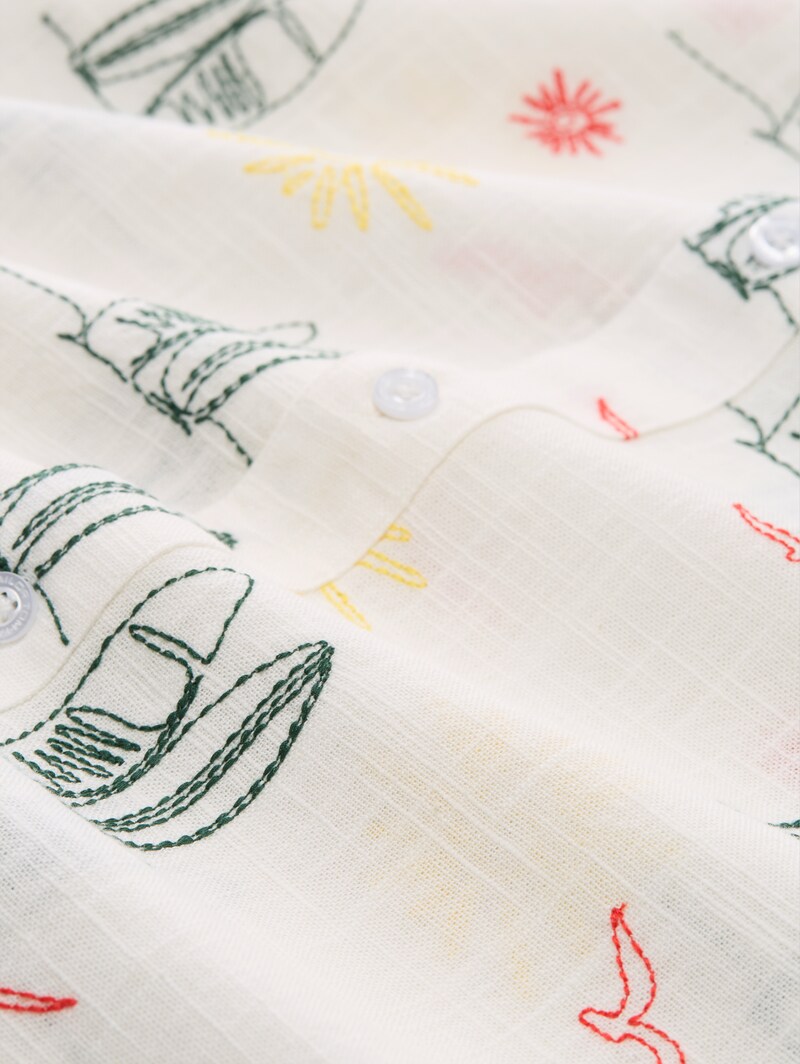 Tom Tailor Regular Fit Kurzarmhemd mit Stickereien - Summer Surf Design