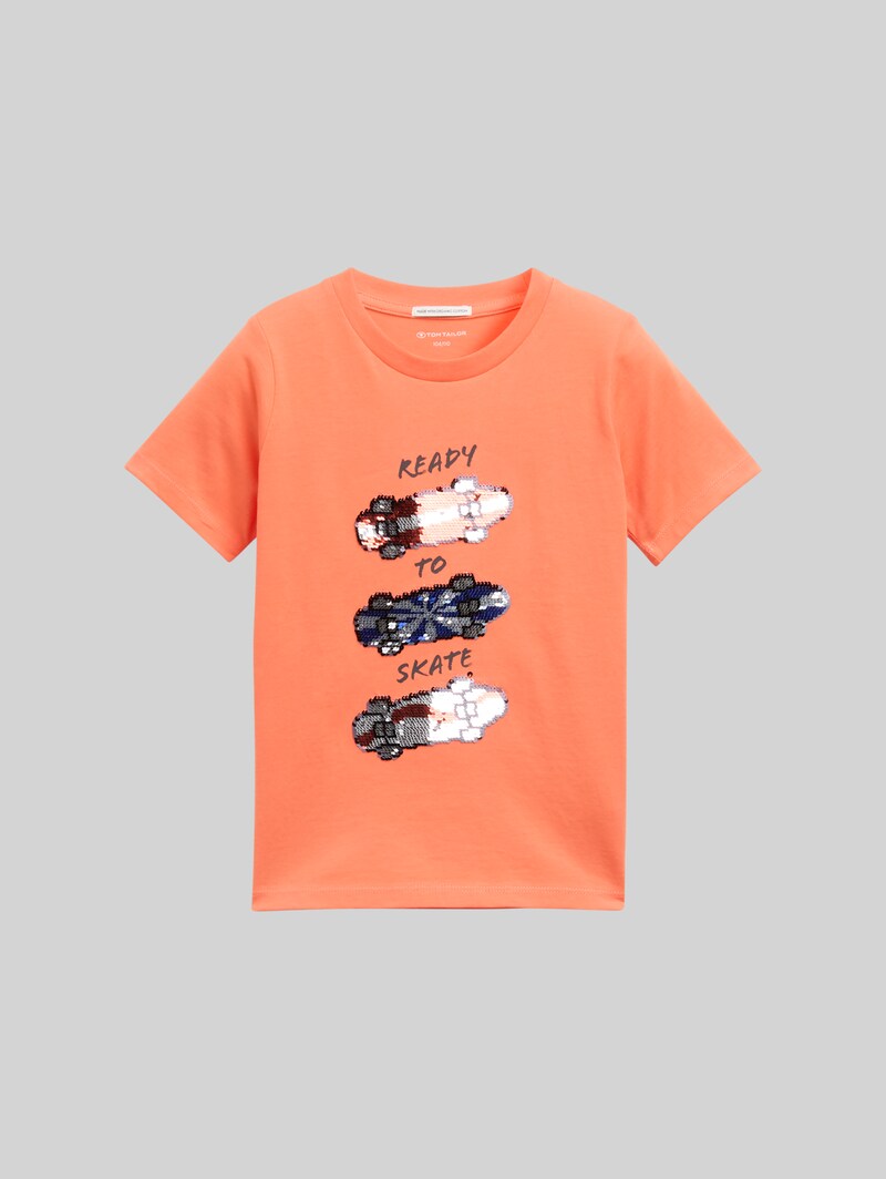Tom Tailor T-Shirt mit Wendepailletten - Vibrant Coral