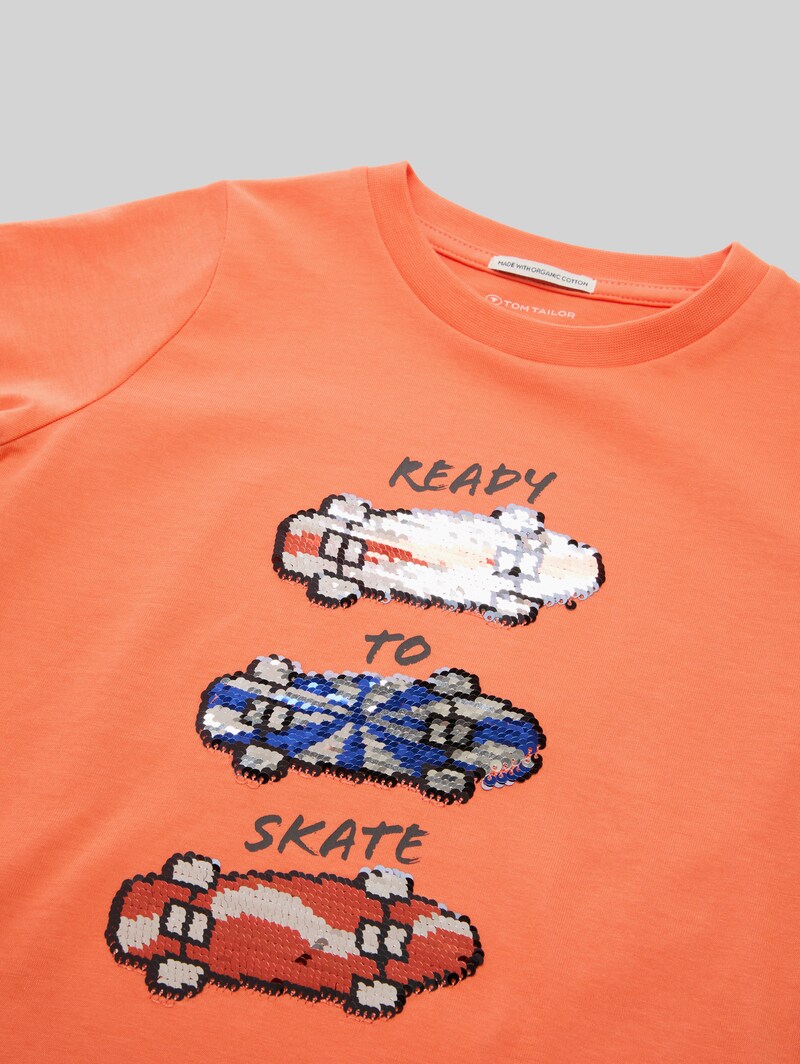 Tom Tailor T-Shirt mit Wendepailletten - Vibrant Coral