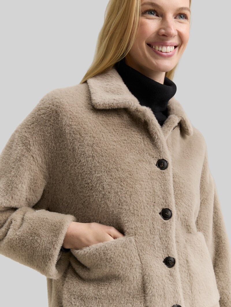 Tom Tailor Teddy Jacke mit Taschen - Soft Taupe Grey