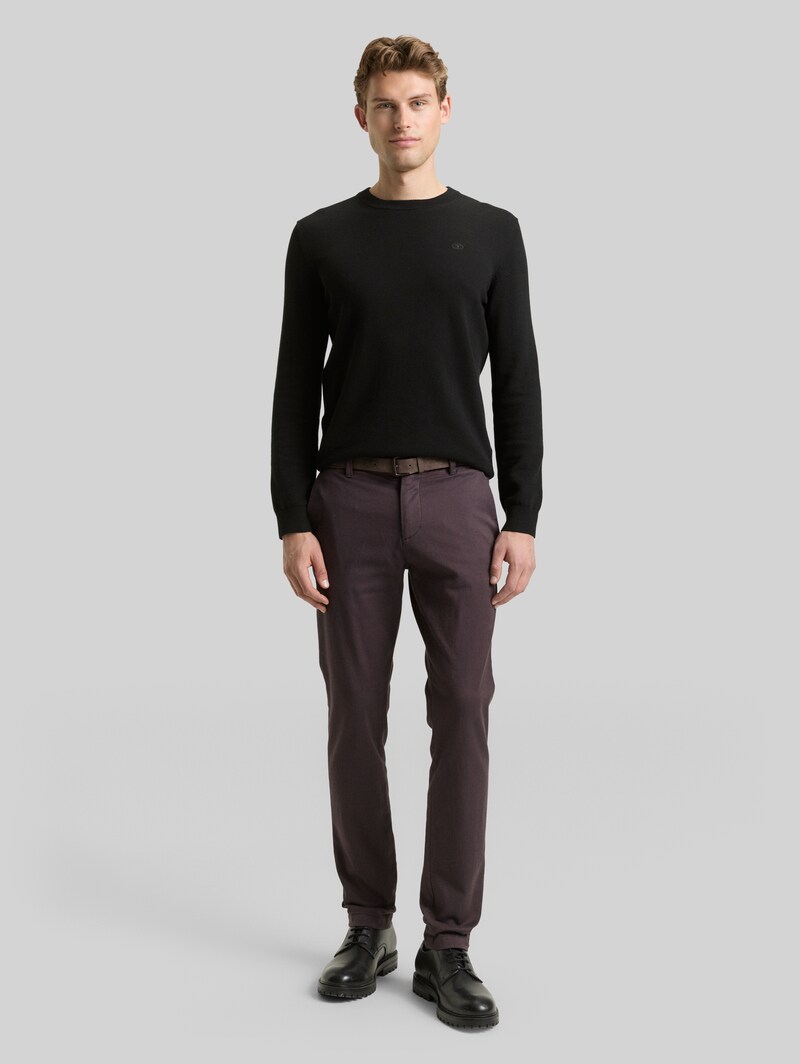 Tom Tailor TTTRAVIS SLIM Chino Hose mit Gürtel - Brown Navy Zig Zag Structure
