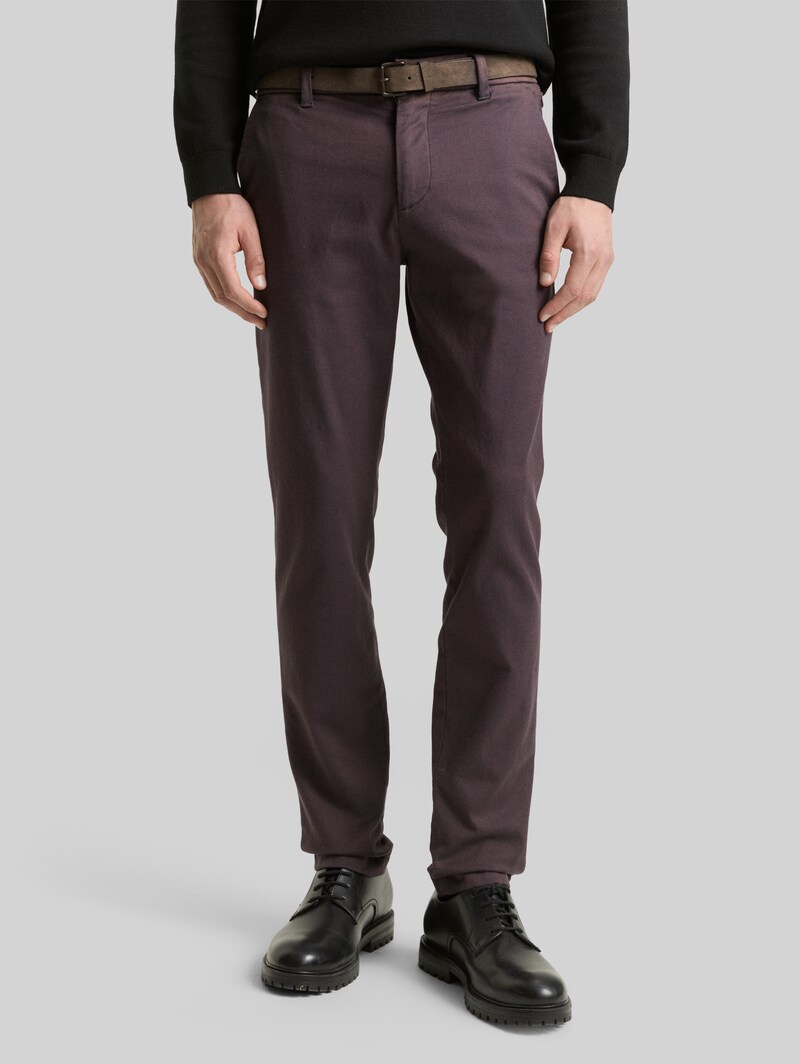 Tom Tailor TTTRAVIS SLIM Chino Hose mit Gürtel - Brown Navy Zig Zag Structure