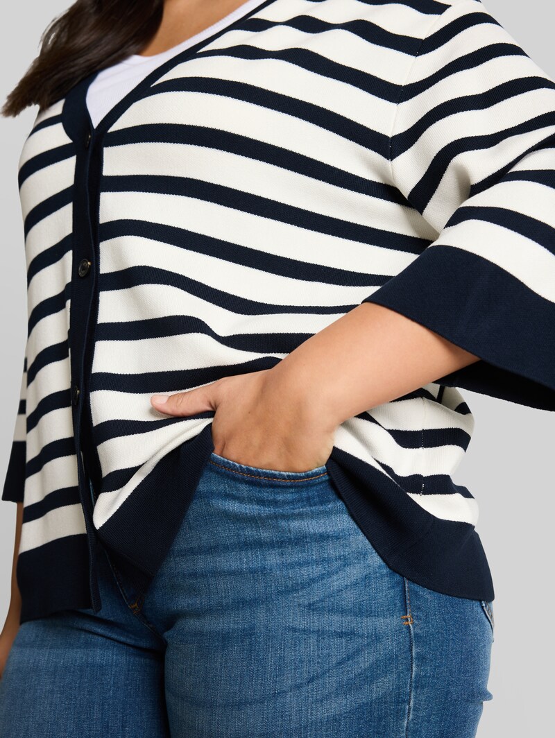 Tom Tailor Plus Size - Loose Fit Cardigan mit Streifenmuster - White Sky Blue Knit Stripe