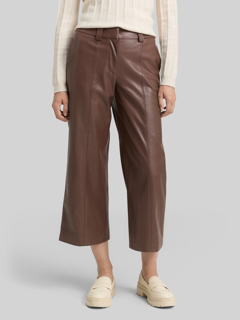Tom Tailor Culotte Hose in Lederoptik - Dark Pecan Brown